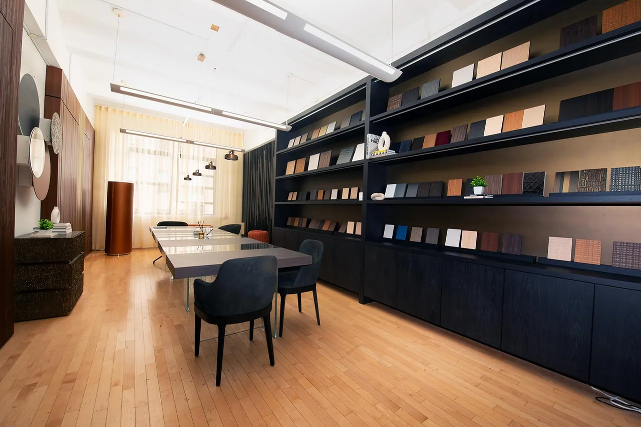 Samples showroom with a long conference table